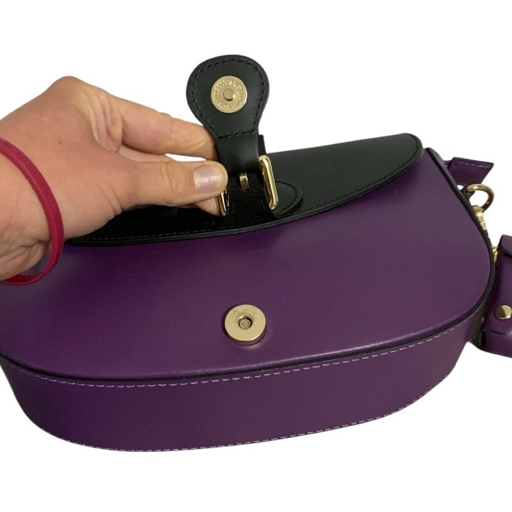 STELLA BIANCA Purple/Black Genuine Leather Flap Crossbody Shoulder Bag Italy - Picture 7 of 10